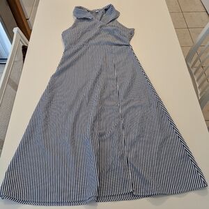 Rihoas Blue White Striped Halter Maxi Dress Collared Wrap‎ Bodice Slit Size L